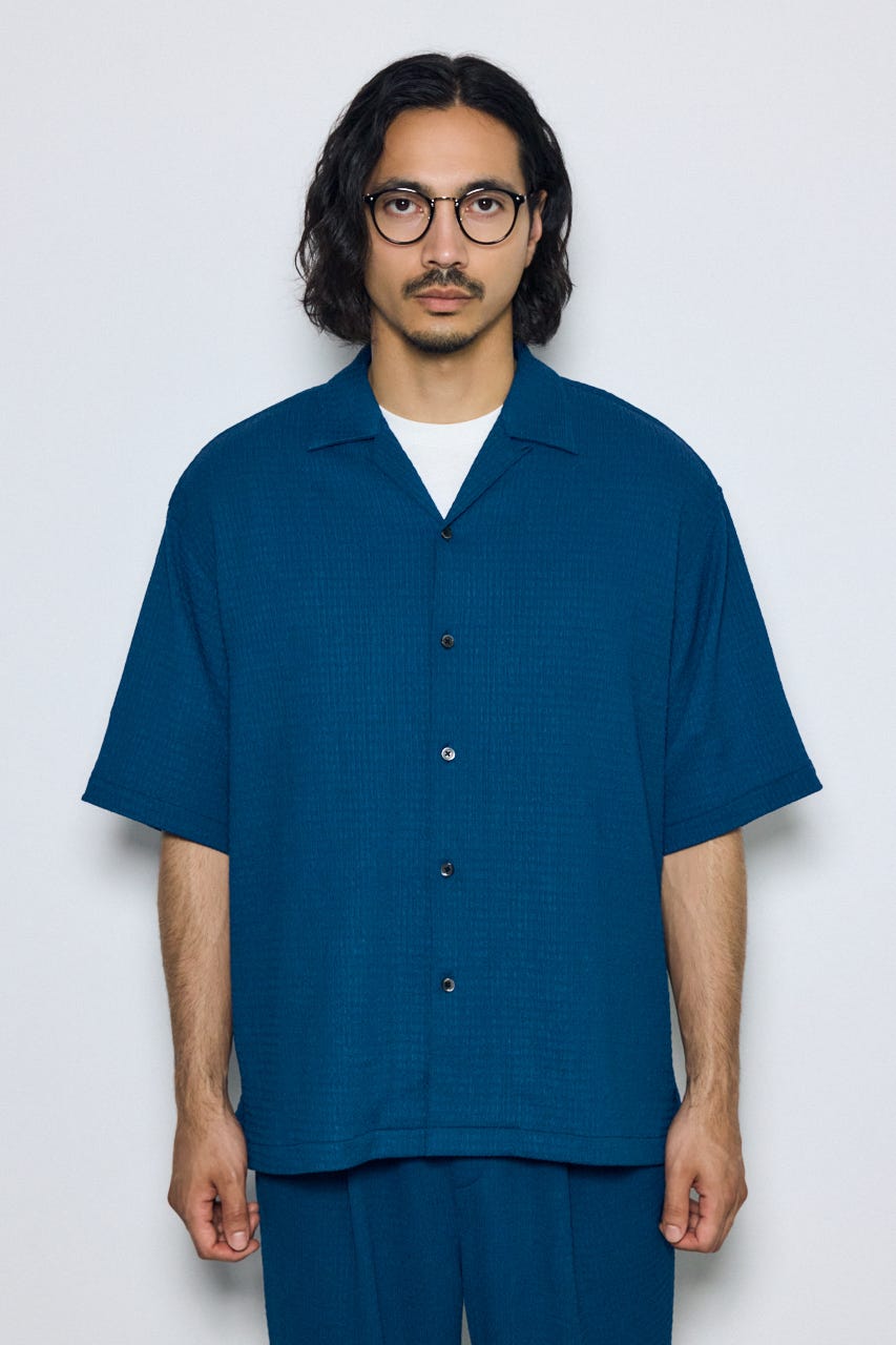 楊柳リラックス半袖シャツ BLU M