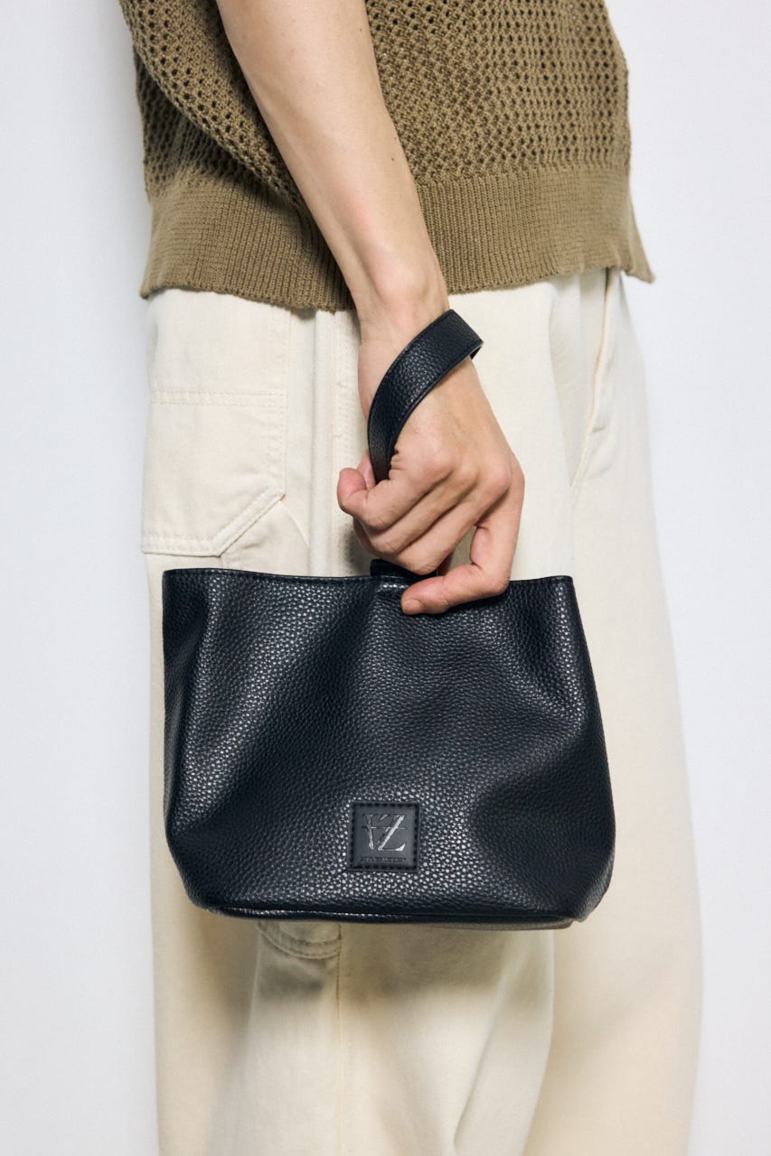 パッチ合皮巾着バッグ BLK FREE