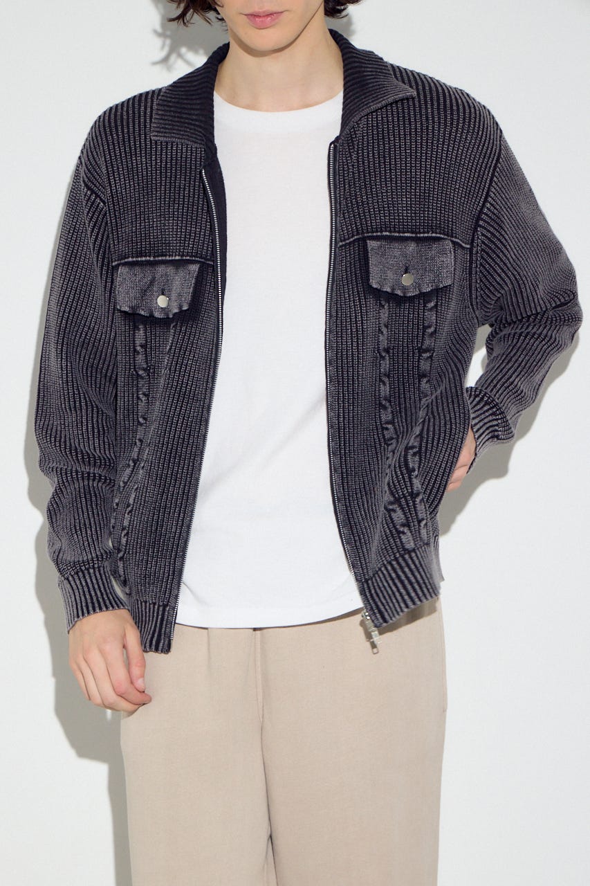 ヴィンテージウォッシュニットカーディガン BLK M