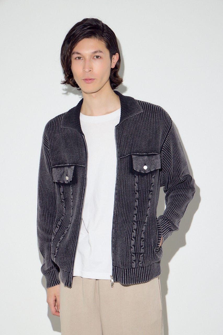ヴィンテージウォッシュニットカーディガン BLK M