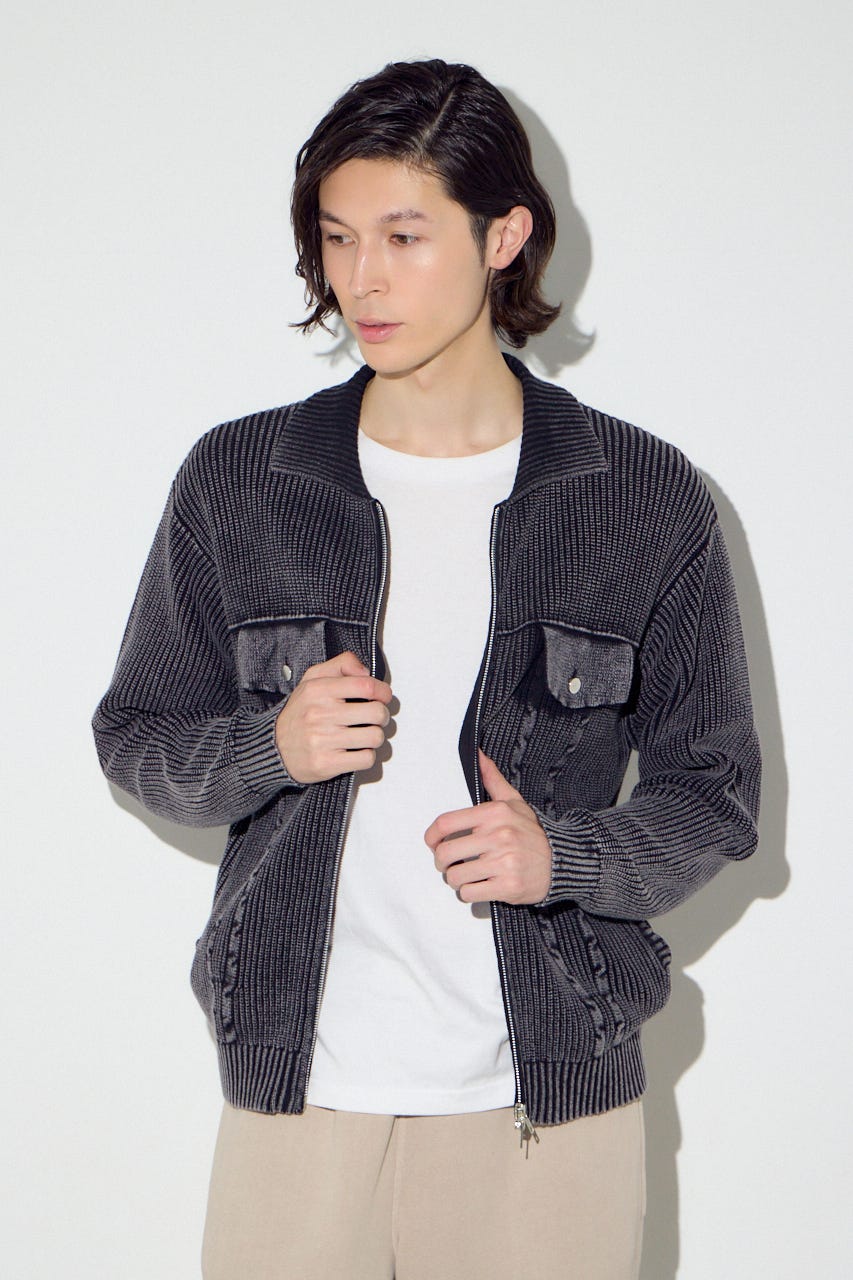 ヴィンテージウォッシュニットカーディガン BLK M