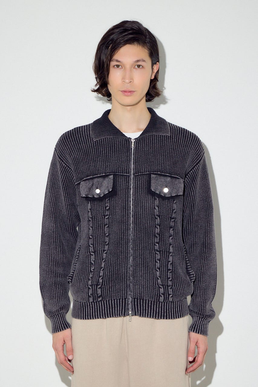 ヴィンテージウォッシュニットカーディガン BLK M