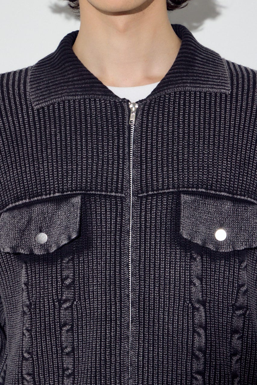 ヴィンテージウォッシュニットカーディガン BLK M