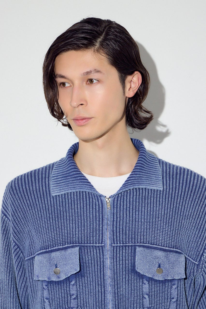 ヴィンテージウォッシュニットカーディガン BLU M