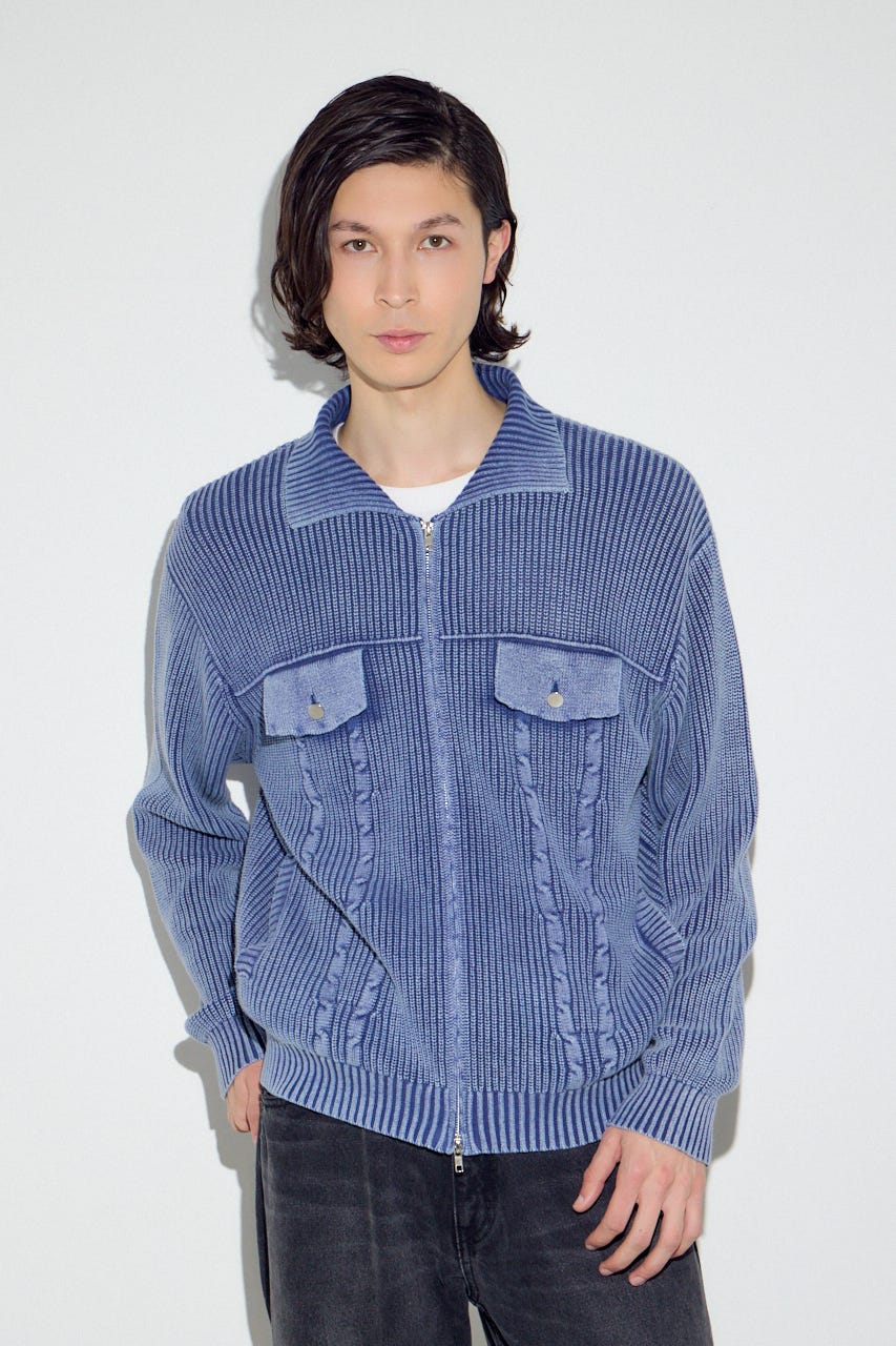 ヴィンテージウォッシュニットカーディガン BLU M