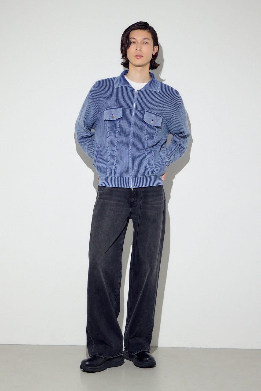 ヴィンテージウォッシュニットカーディガン BLU M