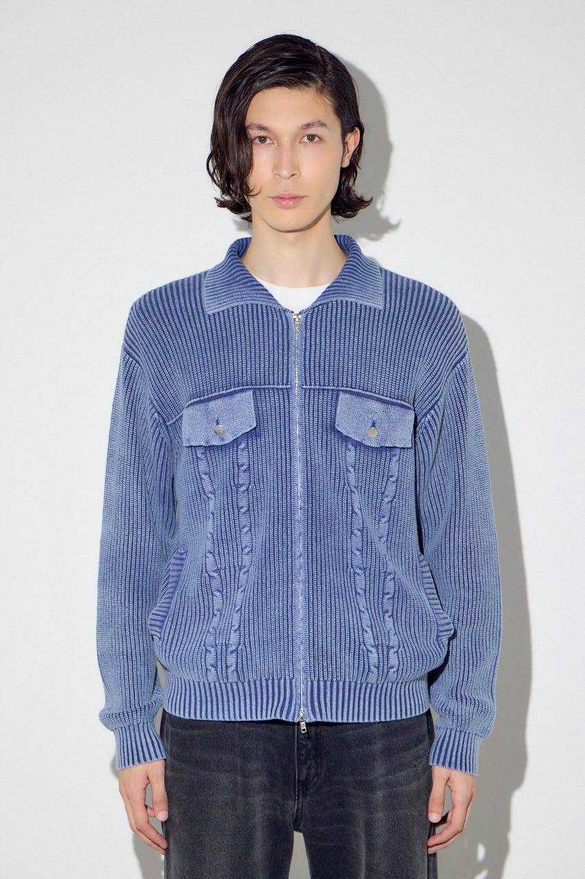 ヴィンテージウォッシュニットカーディガン BLU M