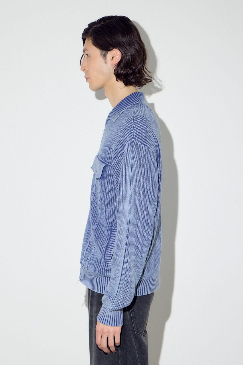 ヴィンテージウォッシュニットカーディガン BLU M