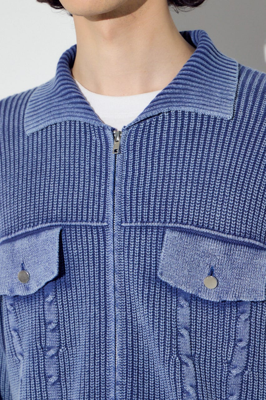 ヴィンテージウォッシュニットカーディガン BLU M