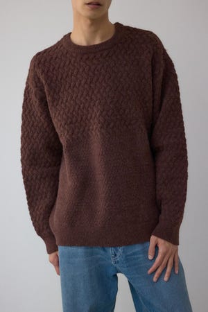 バスケット編み切り替えニットトップス