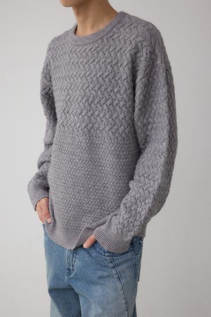 バスケット編み切り替えニットトップス