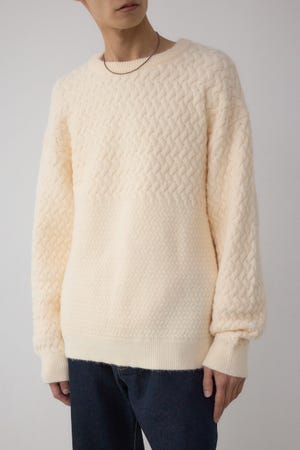 バスケット編み切り替えニットトップス