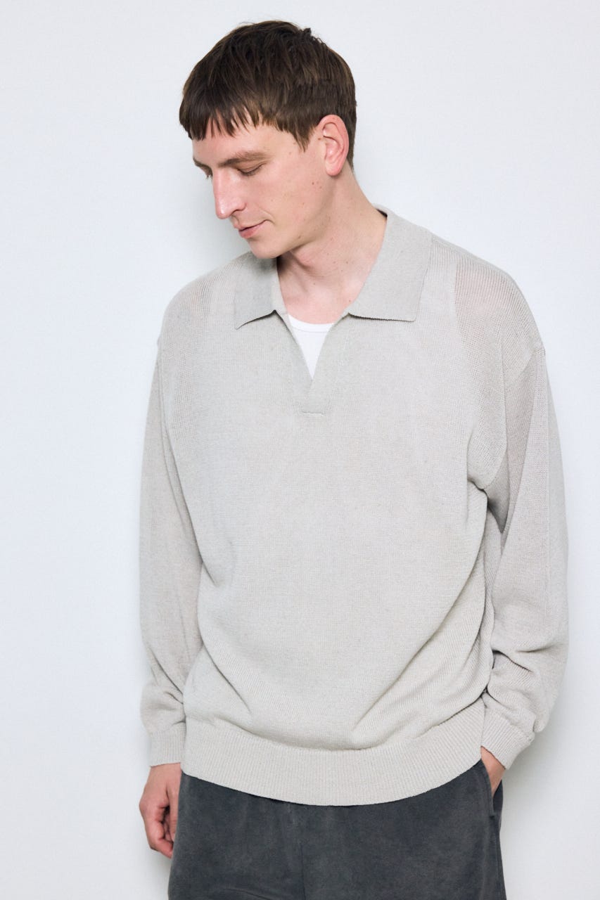 【SS先行アイテム】リネンミックススキッパーポロシャツ BEG M