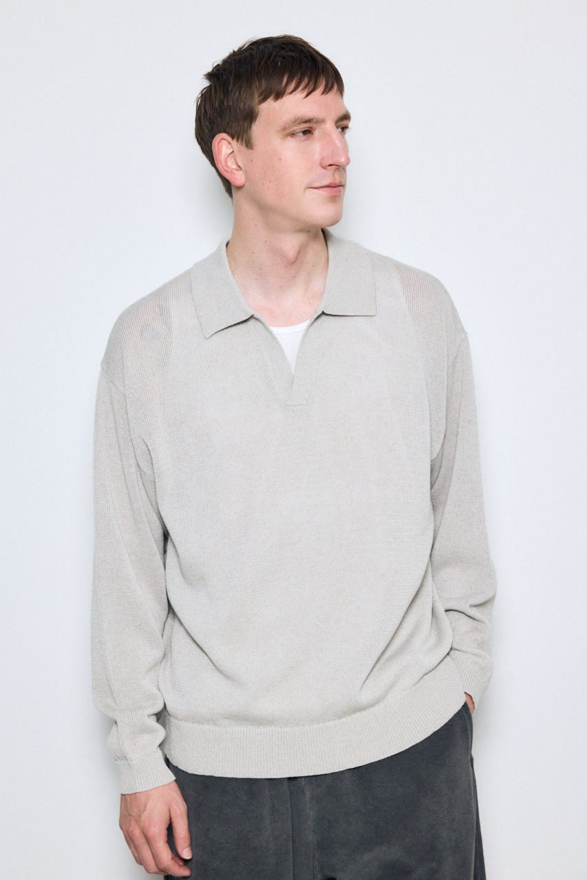 【SS先行アイテム】リネンミックススキッパーポロシャツ BEG M