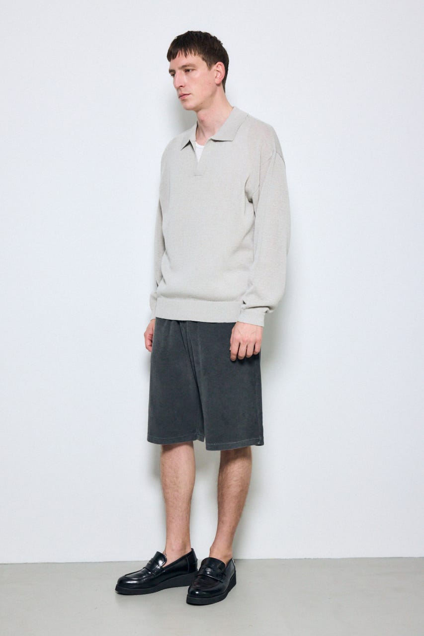 【SS先行アイテム】リネンミックススキッパーポロシャツ BEG M