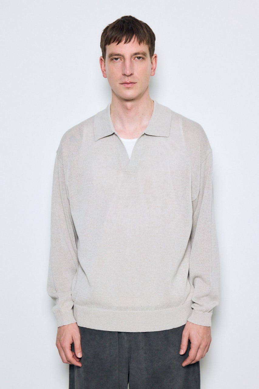 【SS先行アイテム】リネンミックススキッパーポロシャツ BEG M