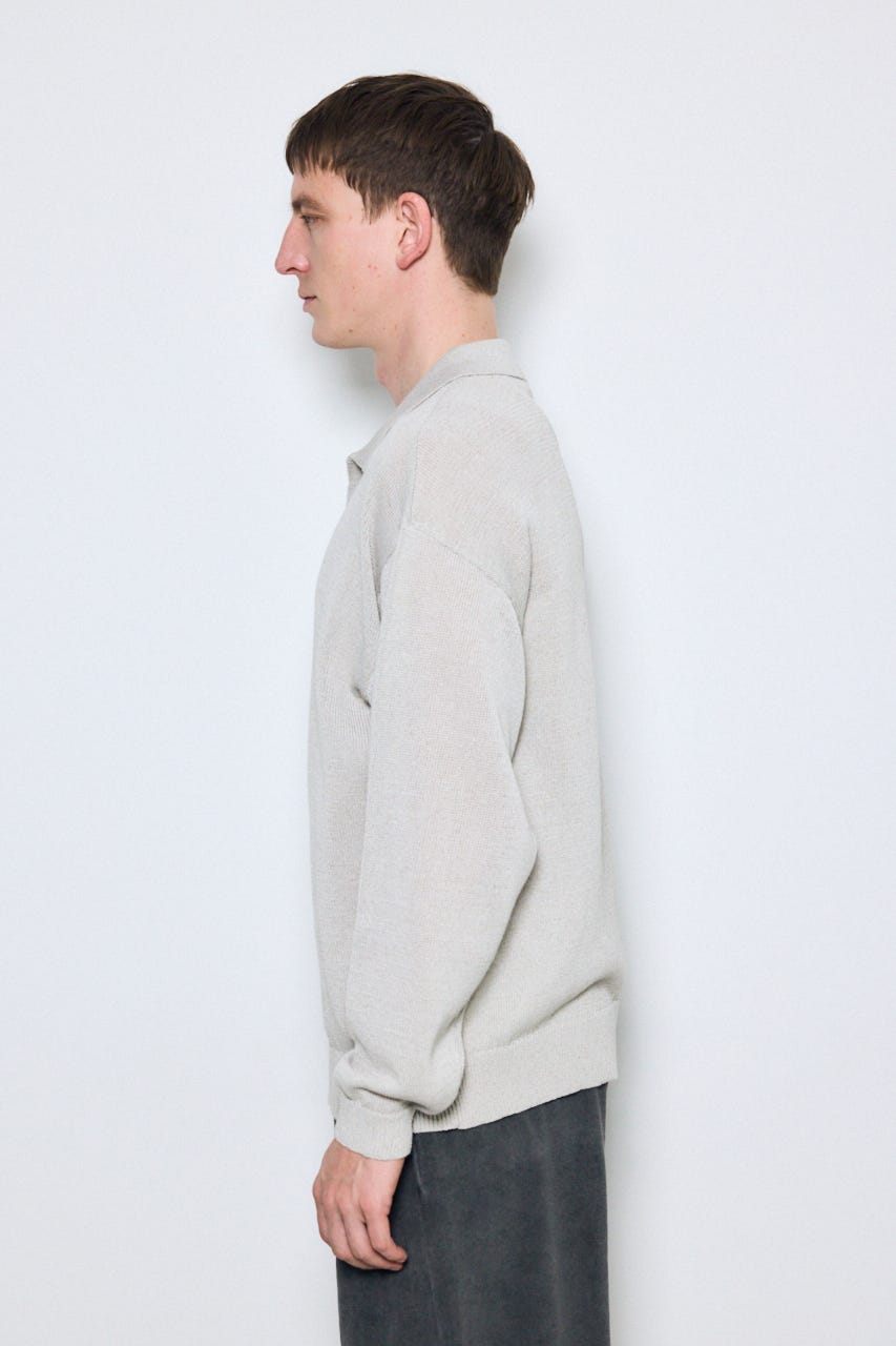 【SS先行アイテム】リネンミックススキッパーポロシャツ BEG M