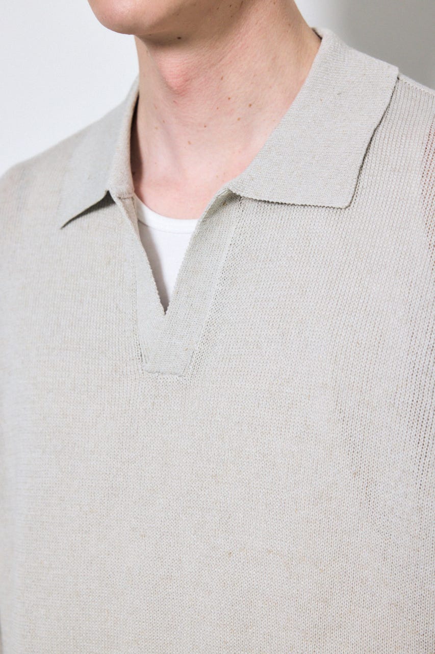 【SS先行アイテム】リネンミックススキッパーポロシャツ BEG M