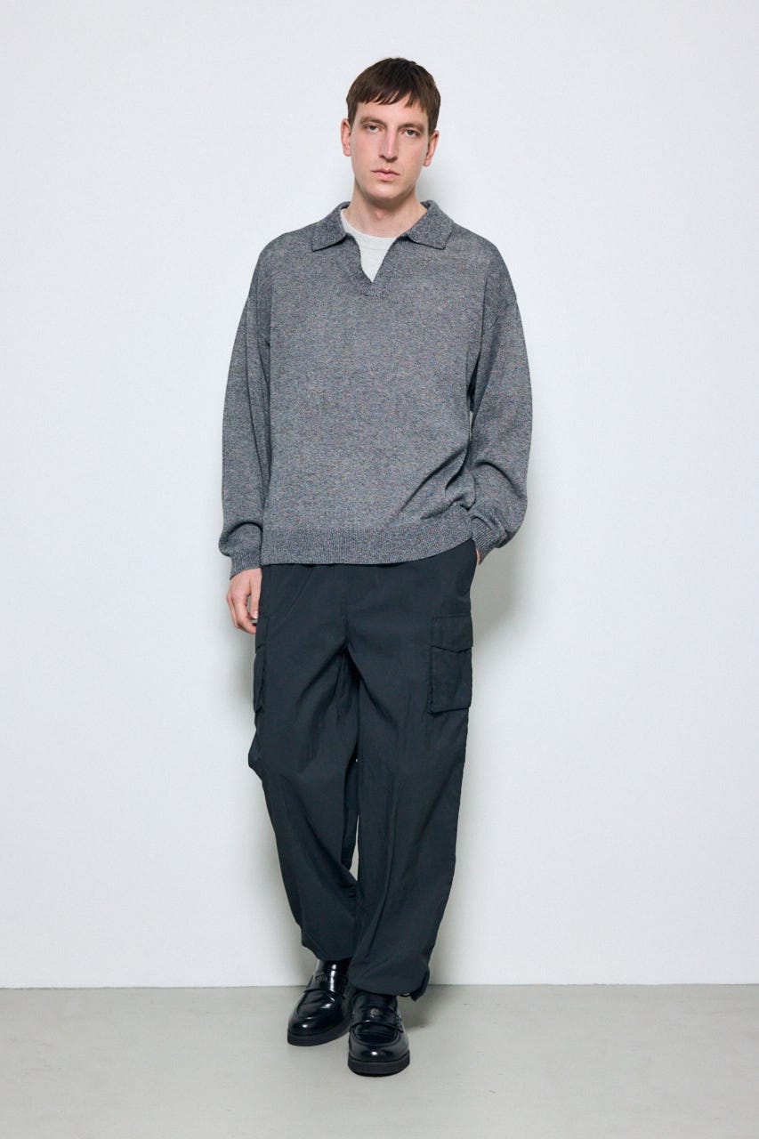 【SS先行アイテム】リネンミックススキッパーポロシャツ BLK L