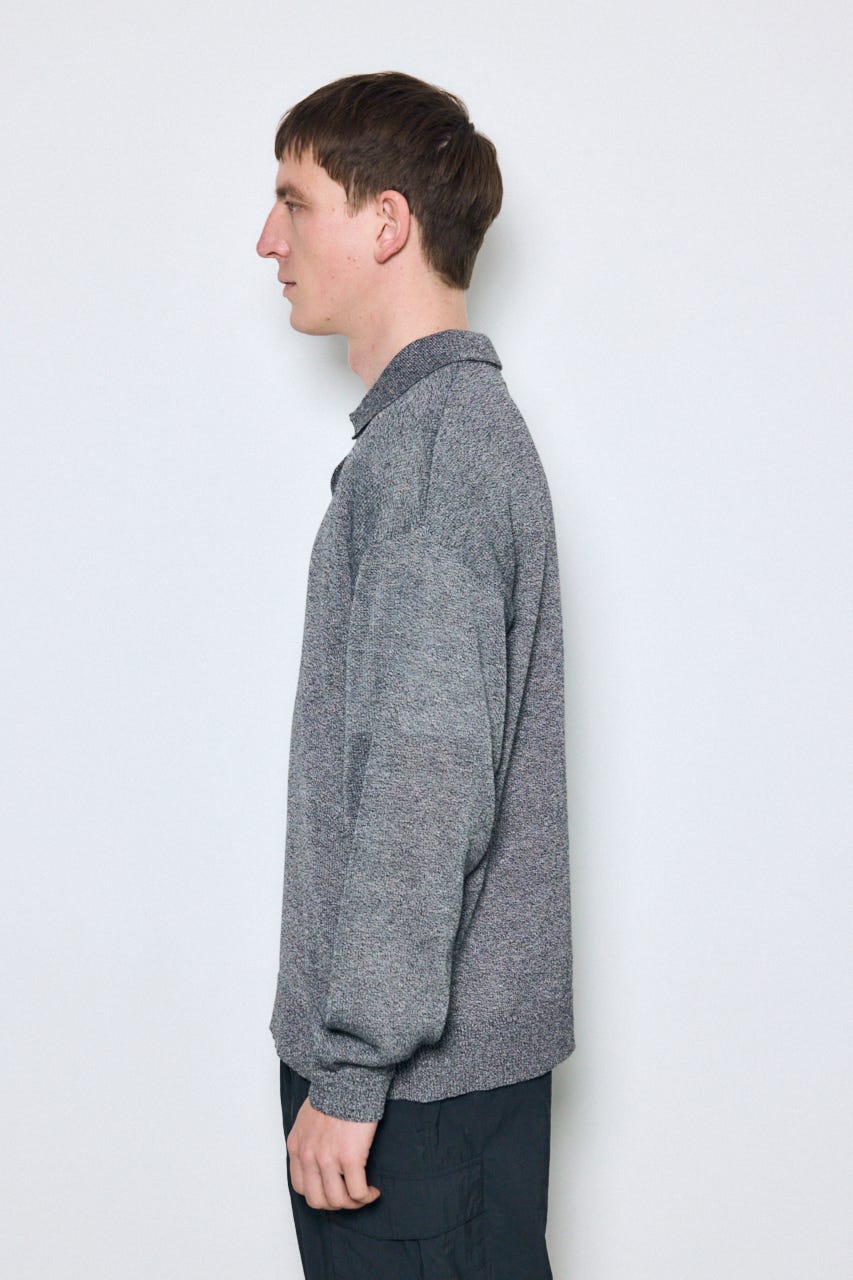 【SS先行アイテム】リネンミックススキッパーポロシャツ BLK L