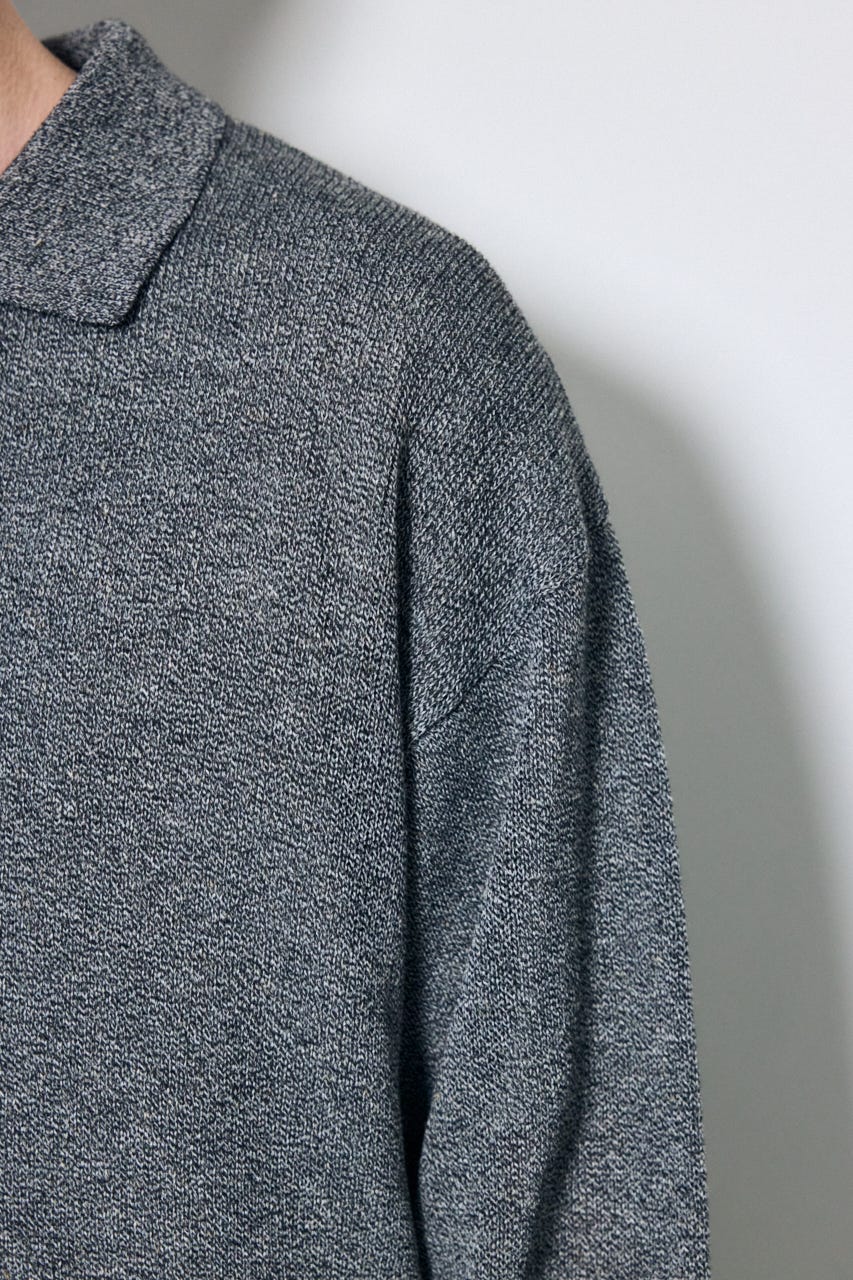 【SS先行アイテム】リネンミックススキッパーポロシャツ BLK L