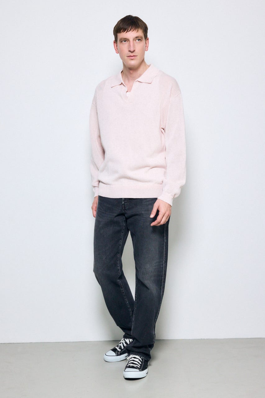 【SS先行アイテム】リネンミックススキッパーポロシャツ L/PNK L