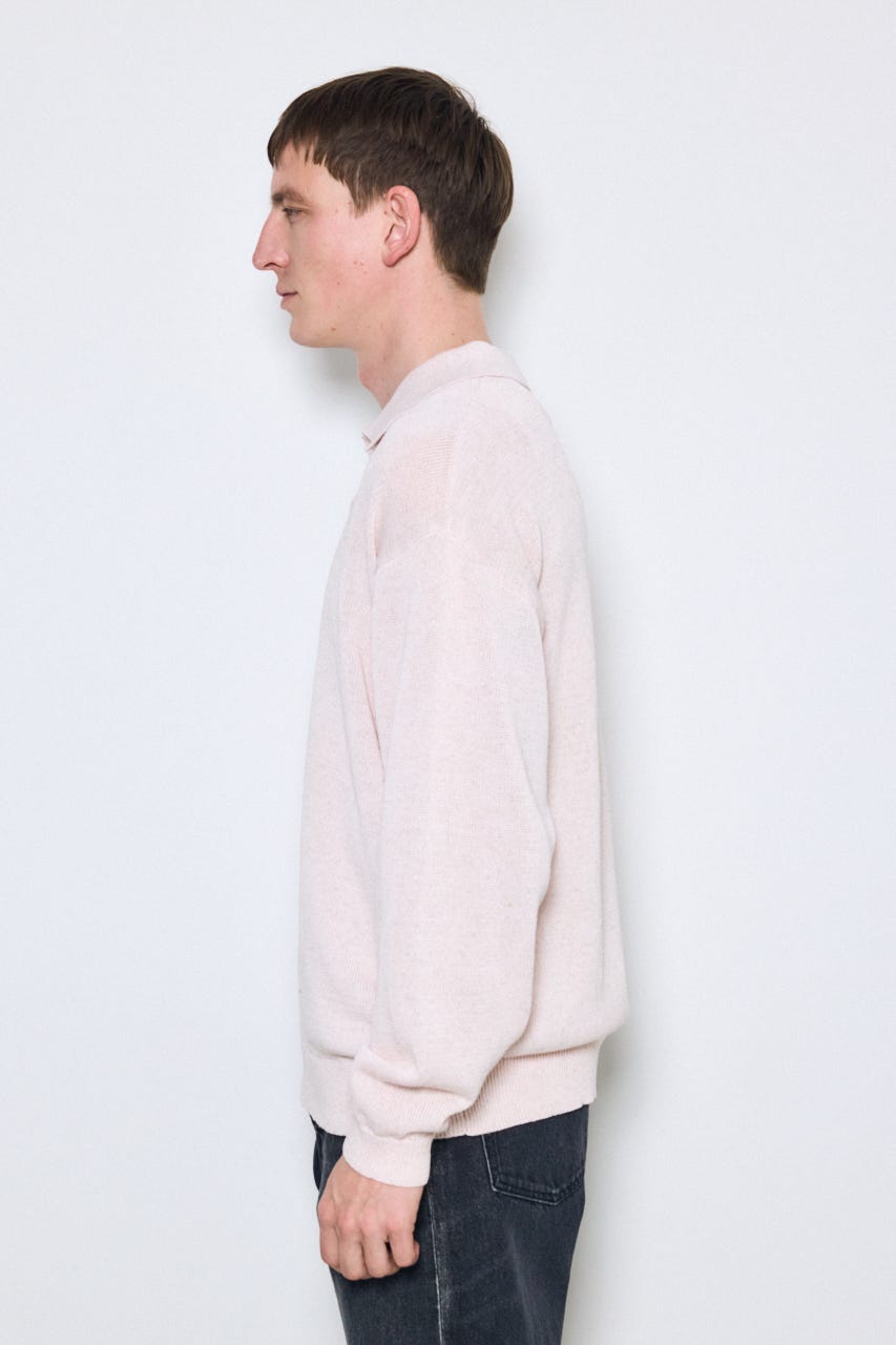 【SS先行アイテム】リネンミックススキッパーポロシャツ L/PNK L