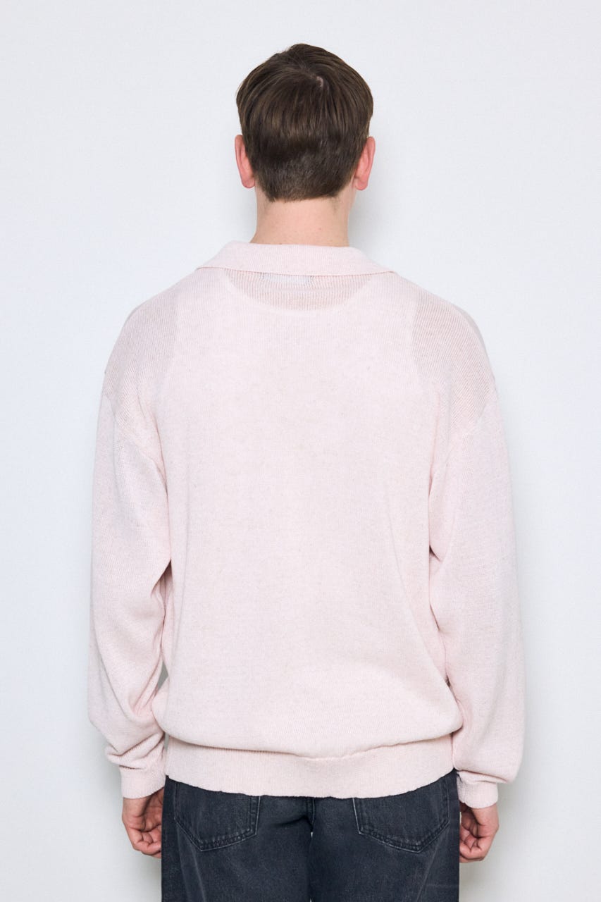 【SS先行アイテム】リネンミックススキッパーポロシャツ L/PNK L