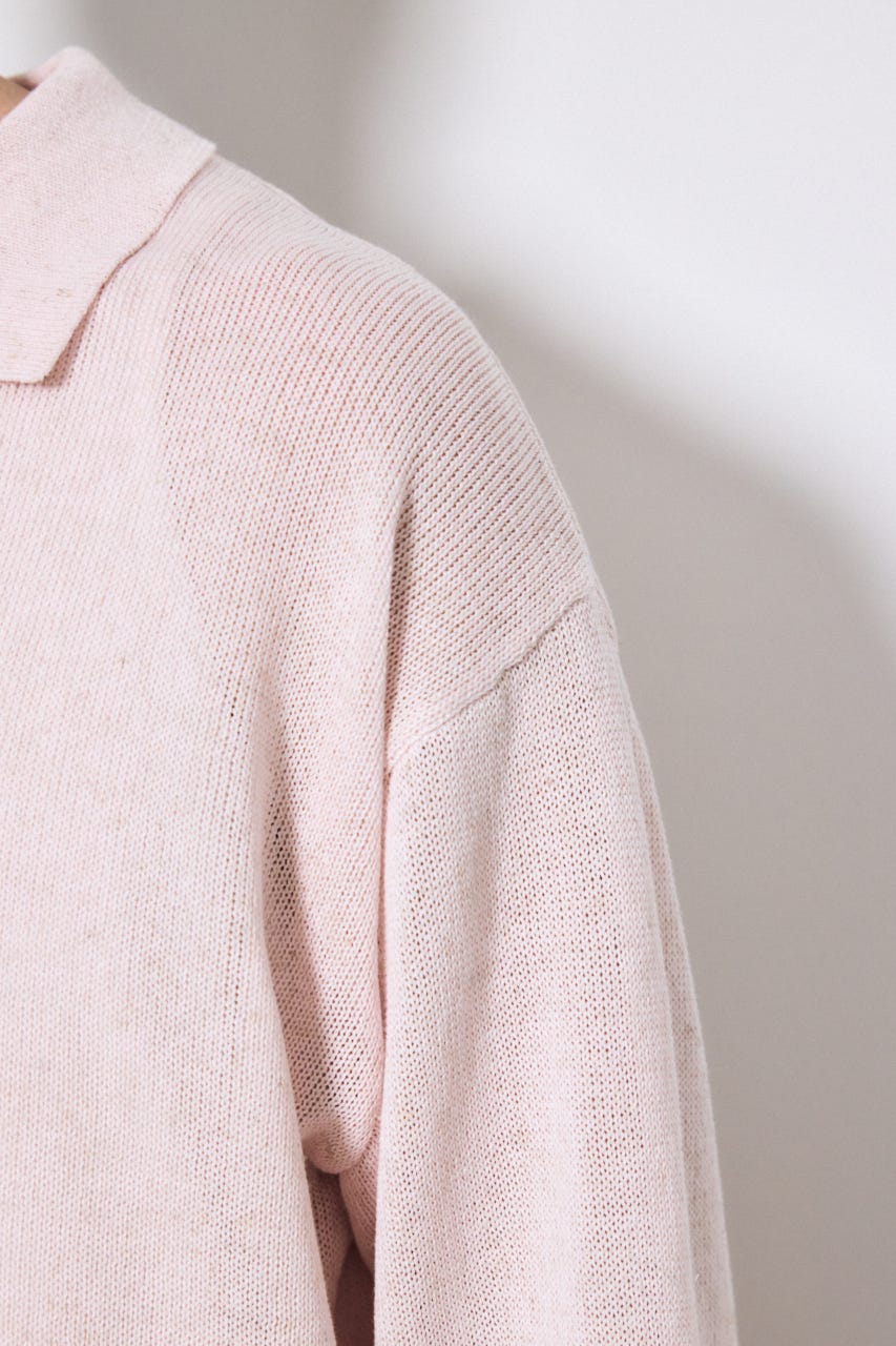 【SS先行アイテム】リネンミックススキッパーポロシャツ L/PNK L