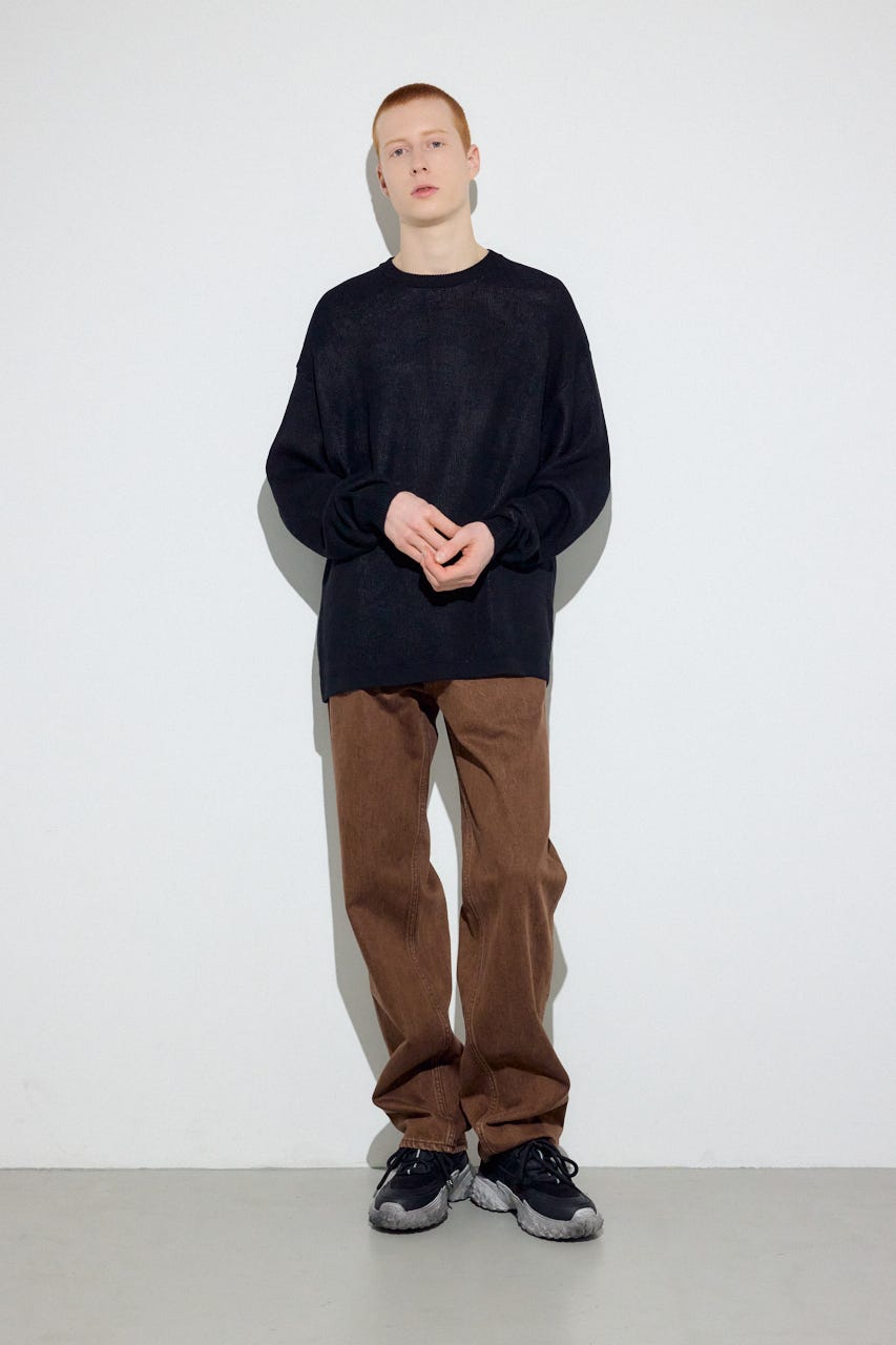 裏配色リネンミックスニットトップス BLK L