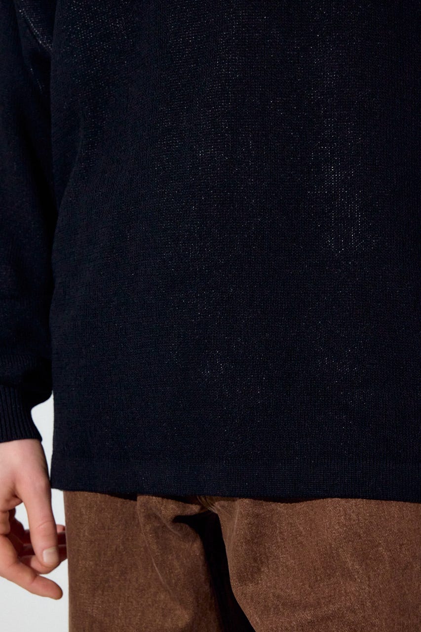 裏配色リネンミックスニットトップス BLK L