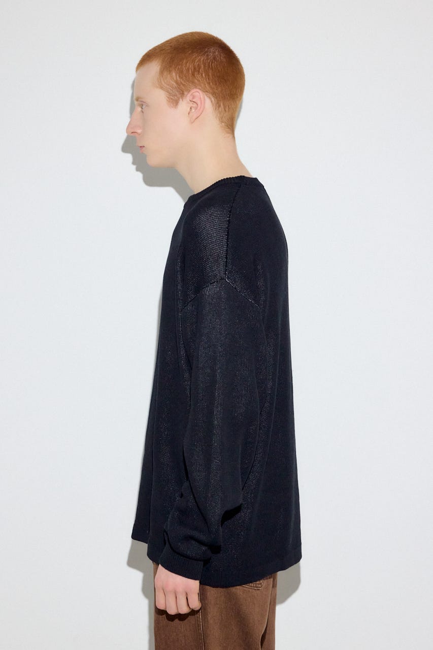 裏配色リネンミックスニットトップス BLK L