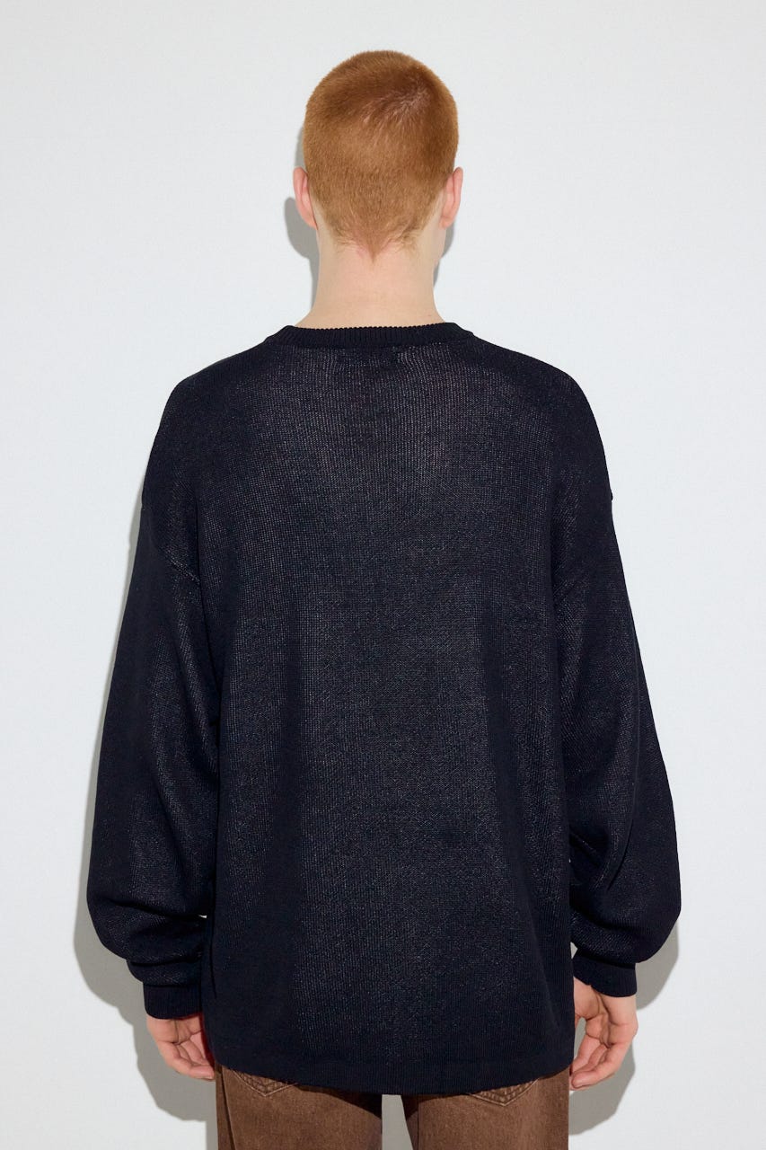 裏配色リネンミックスニットトップス BLK L