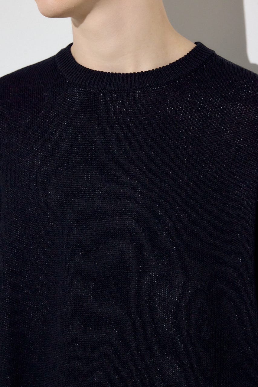 裏配色リネンミックスニットトップス BLK L