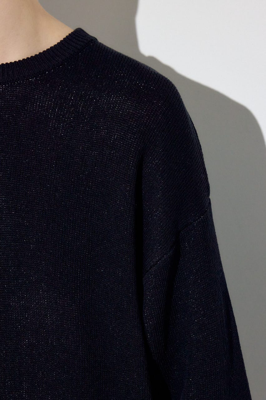 裏配色リネンミックスニットトップス BLK L