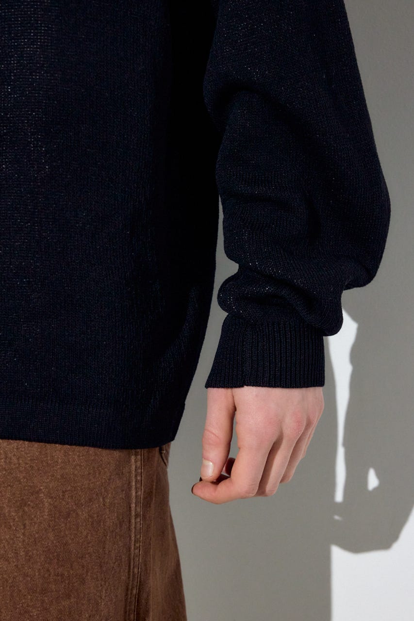 裏配色リネンミックスニットトップス BLK L