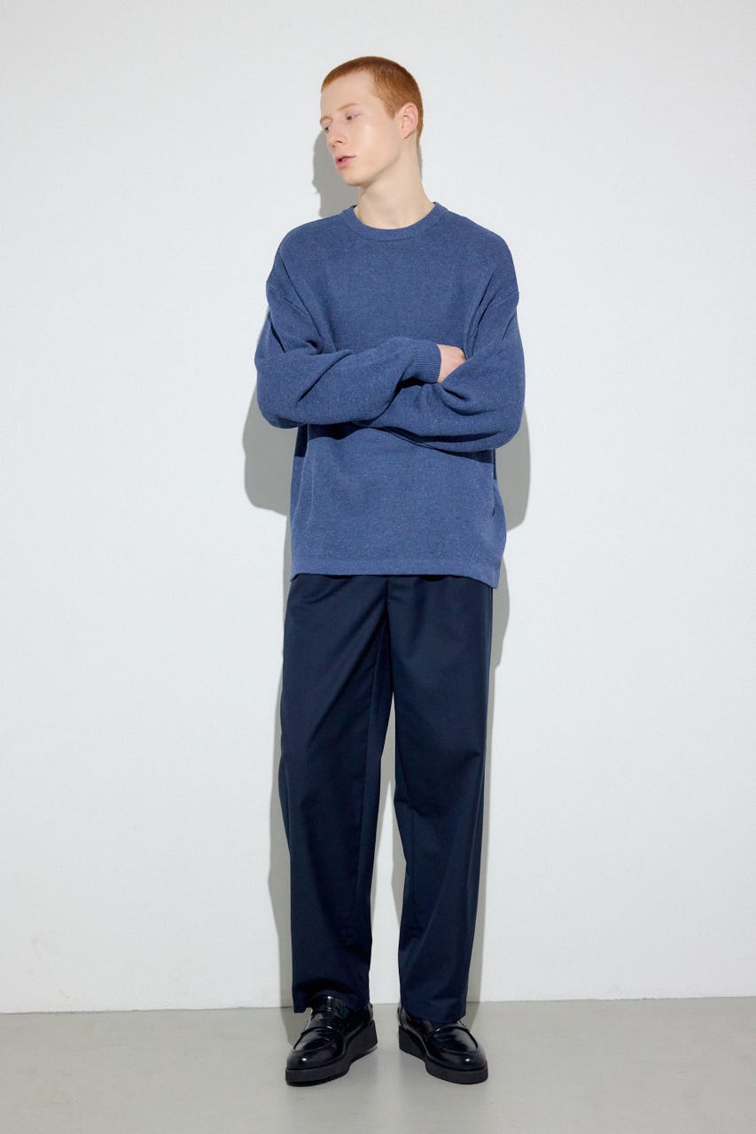 裏配色リネンミックスニットトップス BLU L