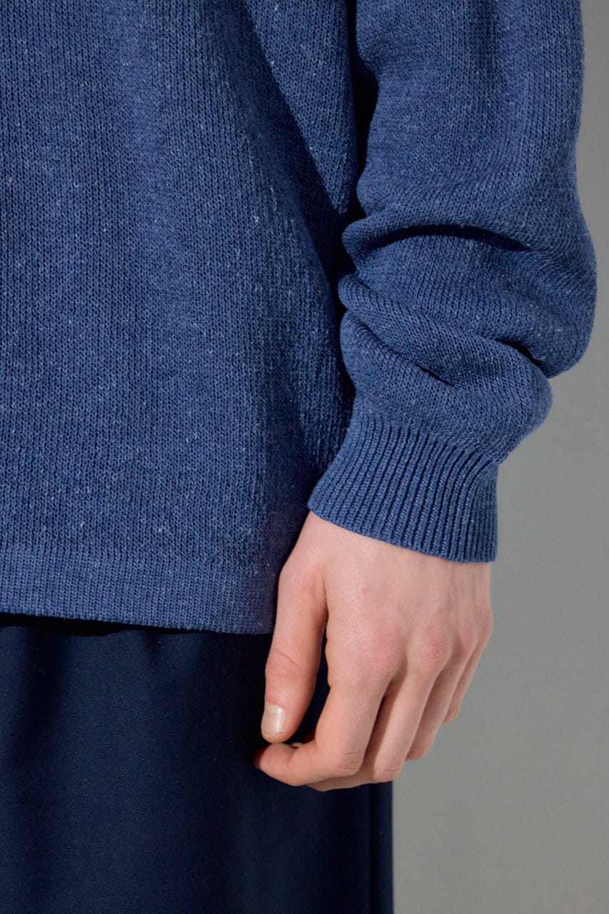 裏配色リネンミックスニットトップス BLU L