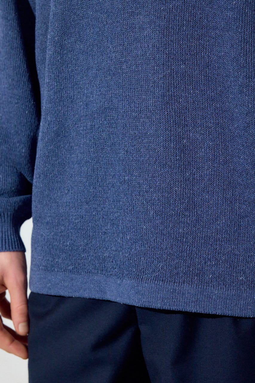 裏配色リネンミックスニットトップス BLU L