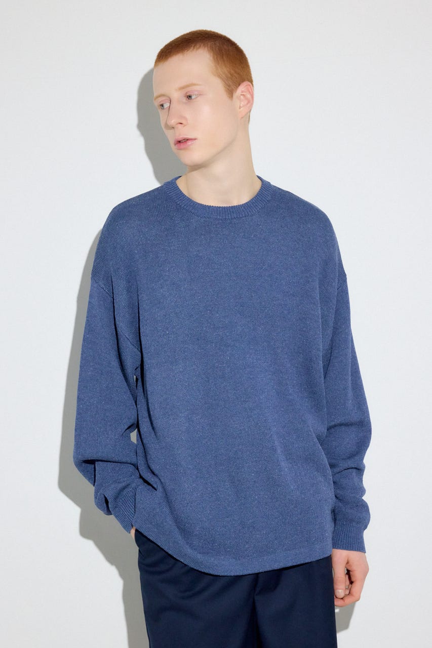 裏配色リネンミックスニットトップス BLU L