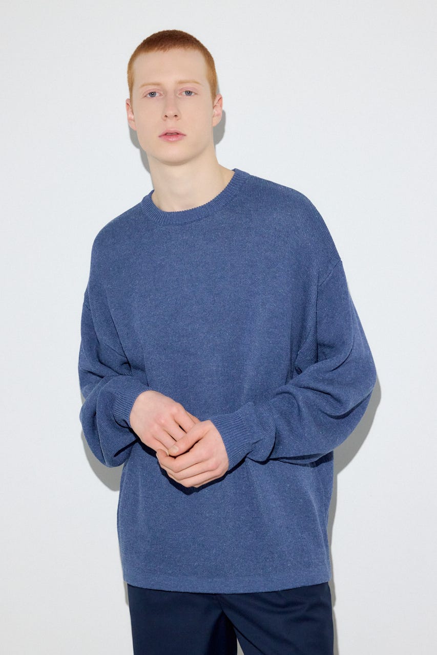 裏配色リネンミックスニットトップス BLU L