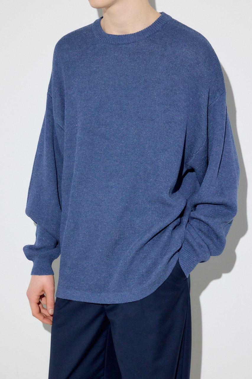 裏配色リネンミックスニットトップス BLU L