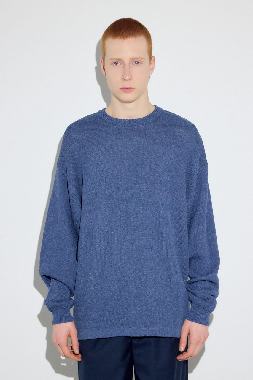 裏配色リネンミックスニットトップス BLU L