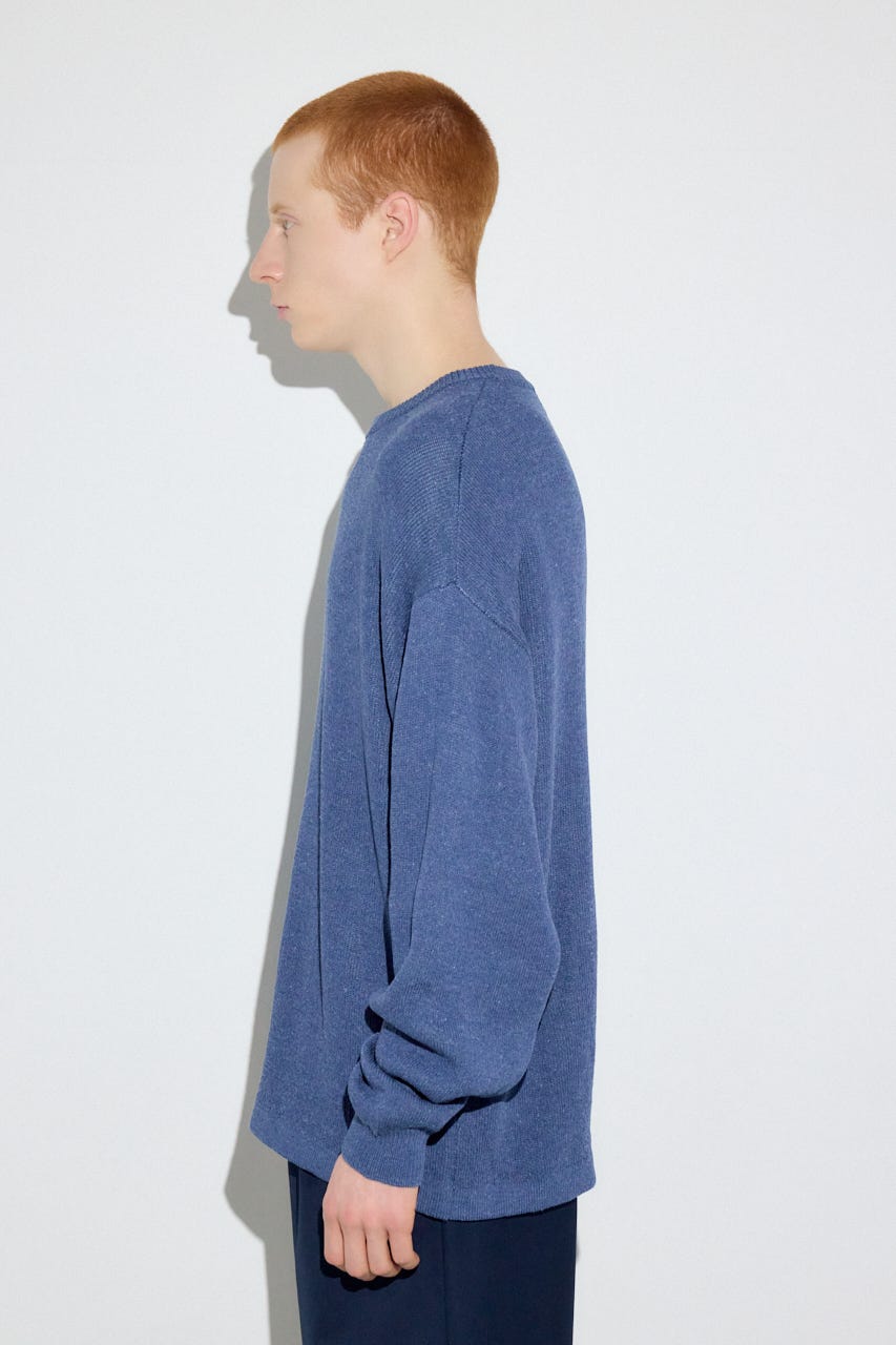 裏配色リネンミックスニットトップス BLU L