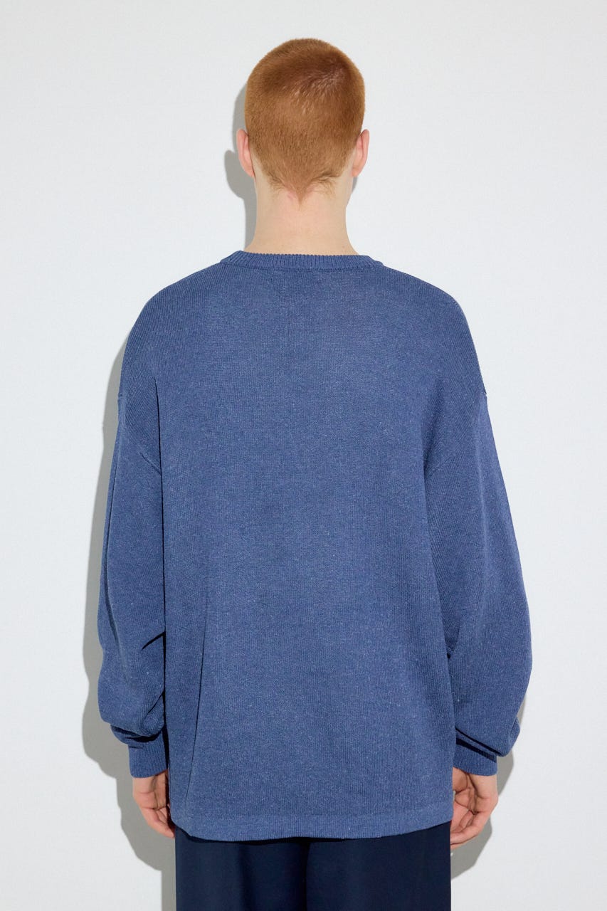 裏配色リネンミックスニットトップス BLU L