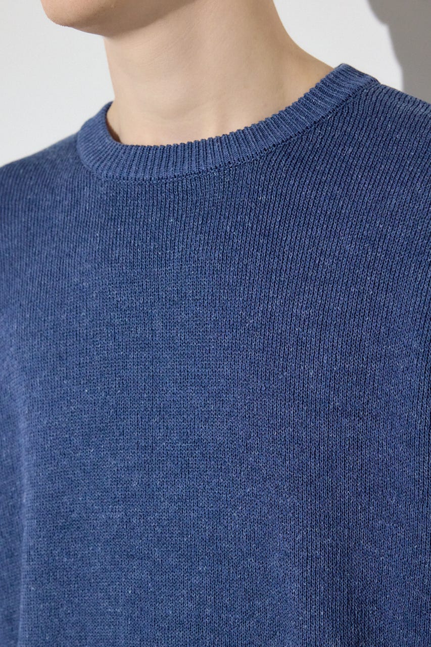 裏配色リネンミックスニットトップス BLU L