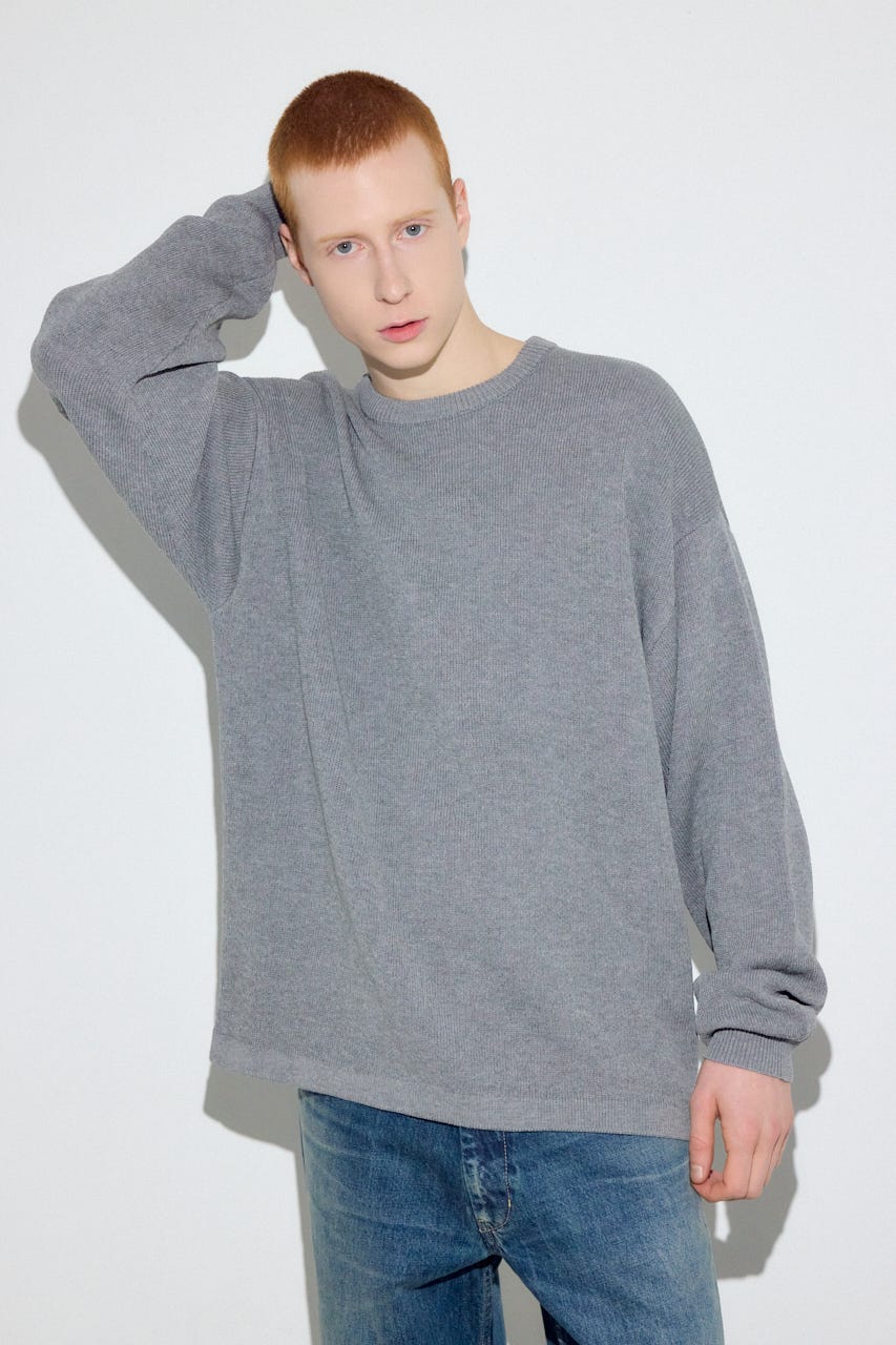 裏配色リネンミックスニットトップス GRY M