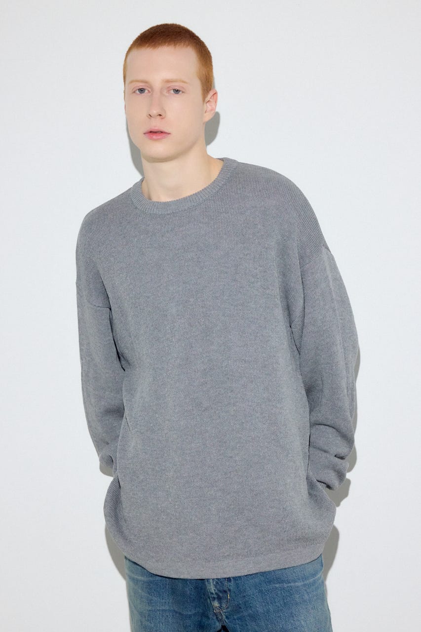 裏配色リネンミックスニットトップス GRY M