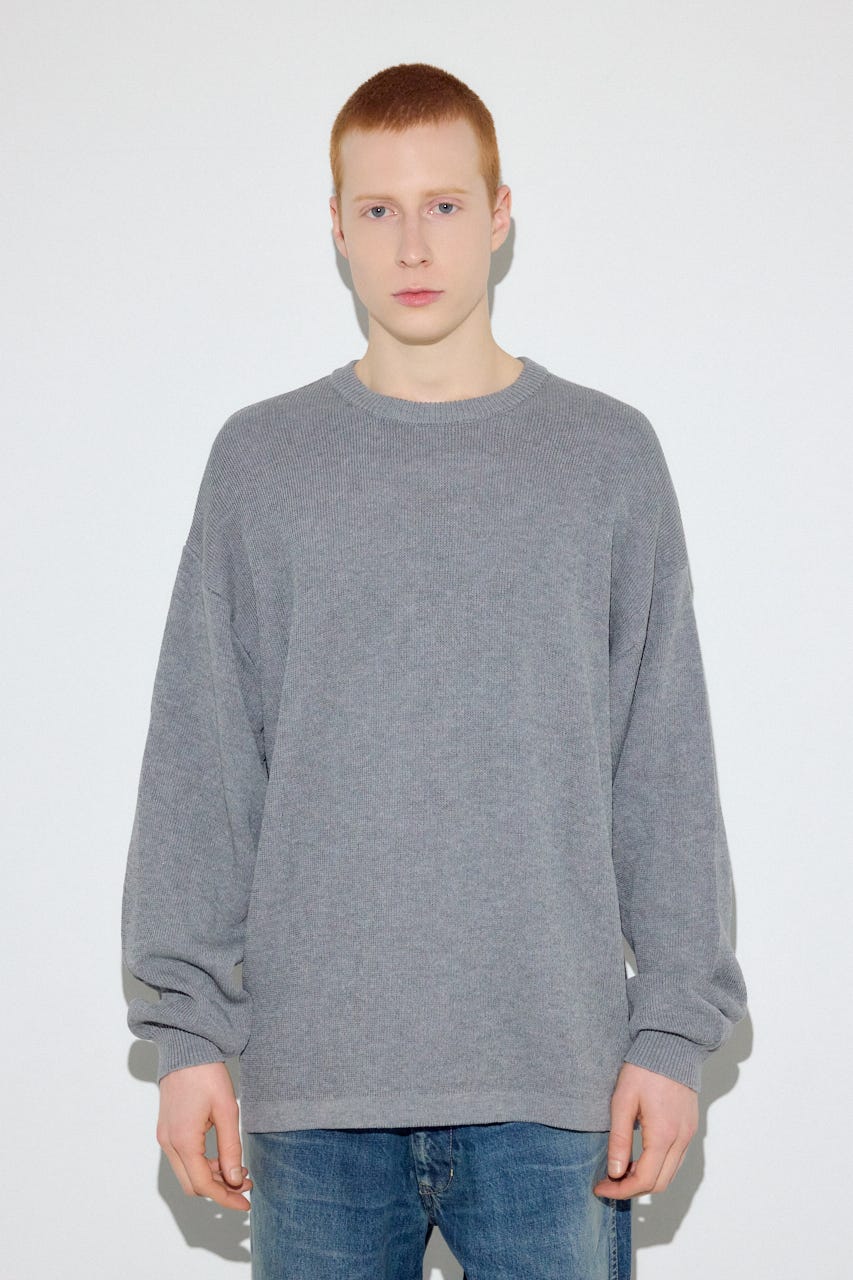 裏配色リネンミックスニットトップス GRY M