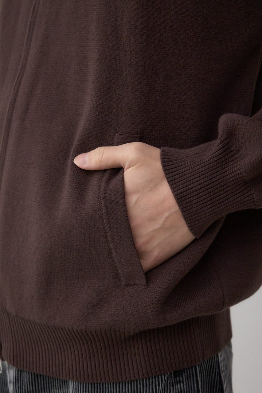 ジップアップ襟付きニットカーディガン BRN XL